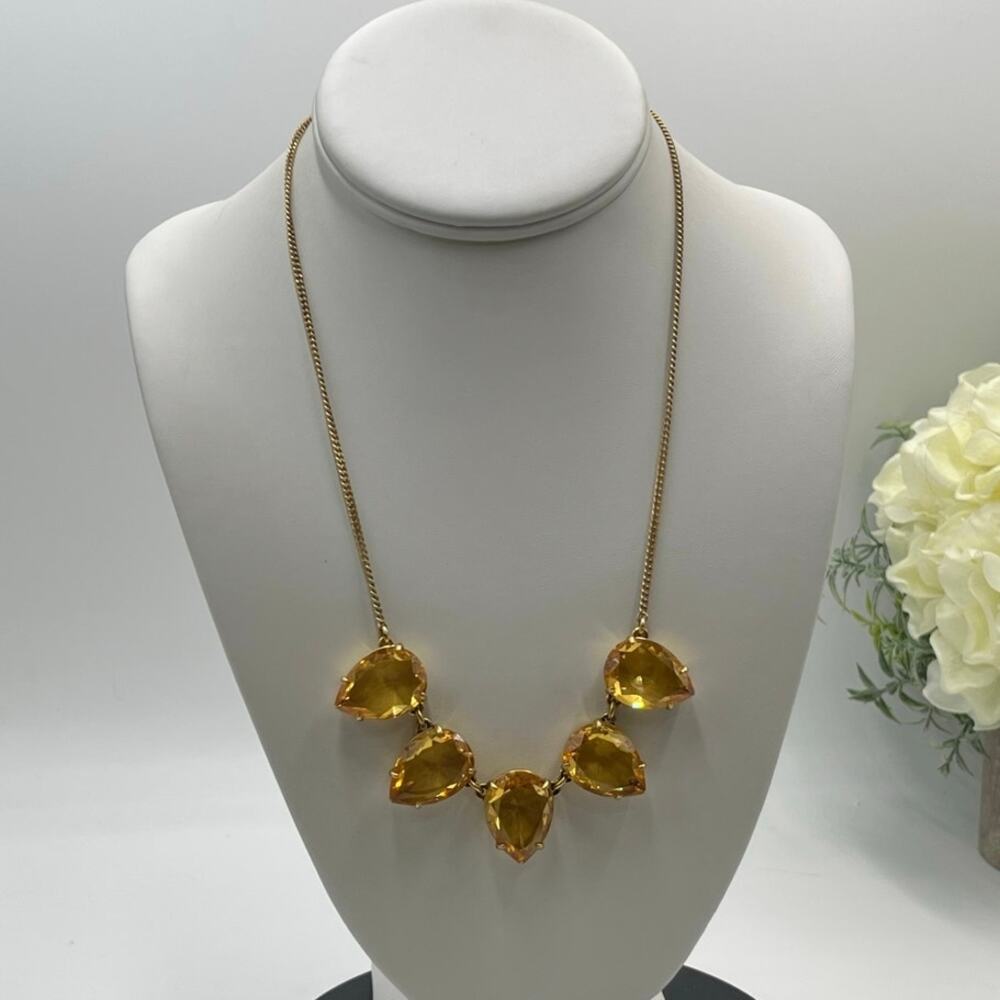 J. Crew Yellow Topaz Faceted Glass Teardrop Statement Gold Tone Collar Necklace